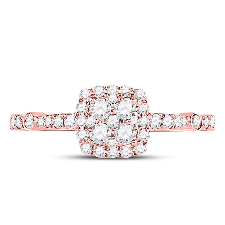 14kt Rose Gold Womens Round Diamond Square Cluster Bridal Wedding Engagement Ring 1/2 Cttw