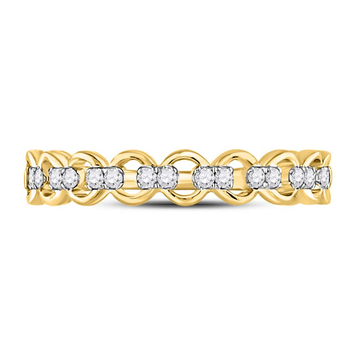 10kt Yellow Gold Womens Round Diamond Link Stackable Band Ring 1/8 Cttw