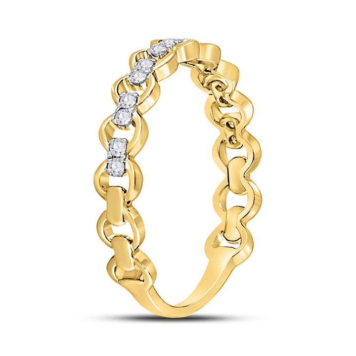 10kt Yellow Gold Womens Round Diamond Link Stackable Band Ring 1/8 Cttw