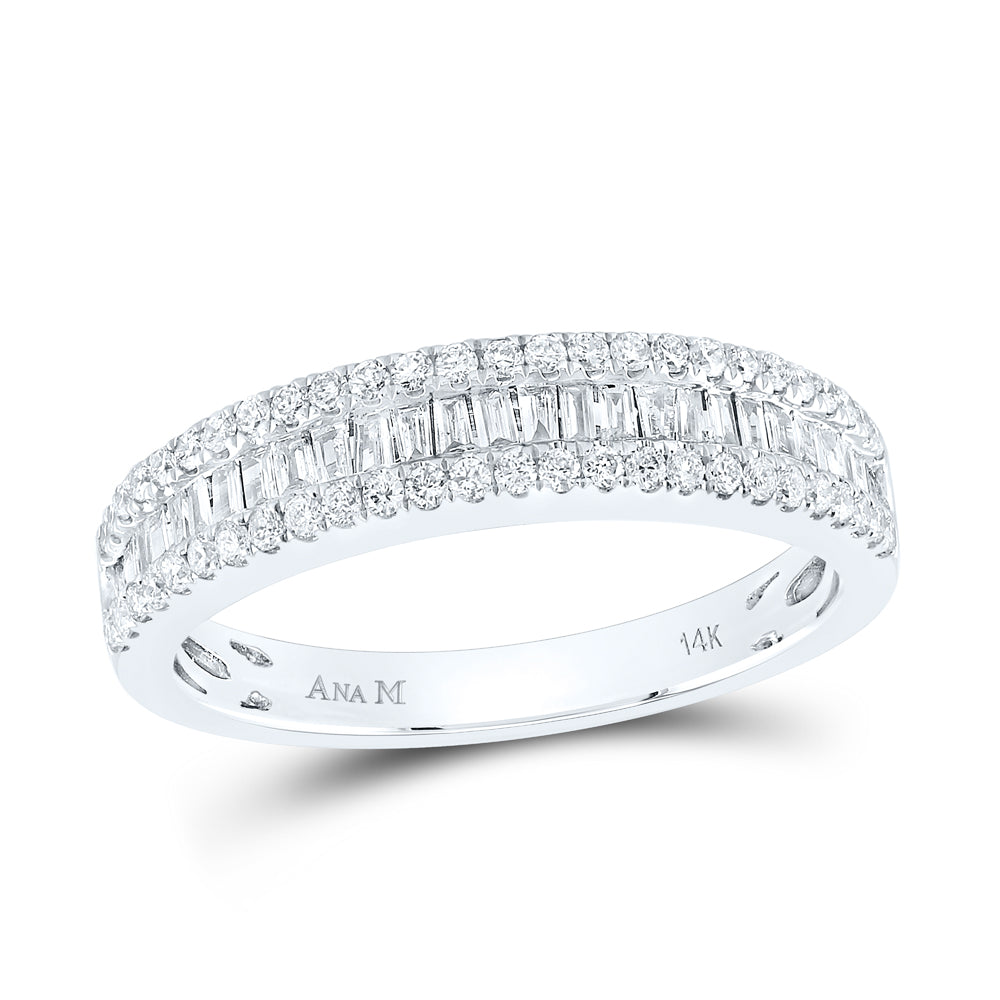 14kt White Gold Womens Round Diamond Anniversary Band Ring 1/2 Cttw