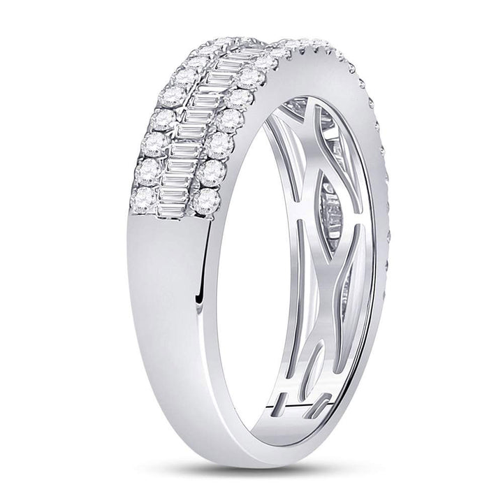 14kt White Gold Womens Baguette Diamond Anniversary Band Ring 7/8 Cttw