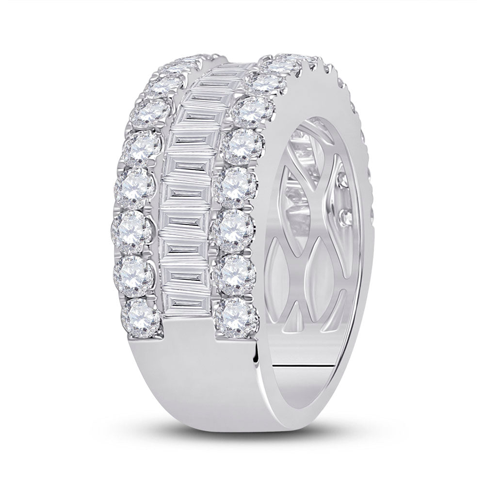 14kt White Gold Womens Baguette Diamond Anniversary Cocktail Ring 3.00 Cttw