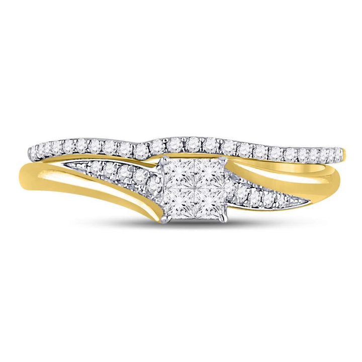 14kt Yellow Gold Womens Princess Diamond Cluster Bridal Wedding Engagement Ring Band Set 1/3 Cttw