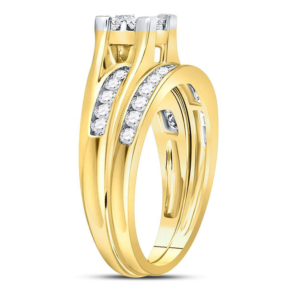 14kt Yellow Gold Womens Princess Diamond Bridal Wedding Engagement Ring Band Set 1.00 Cttw - Size 7