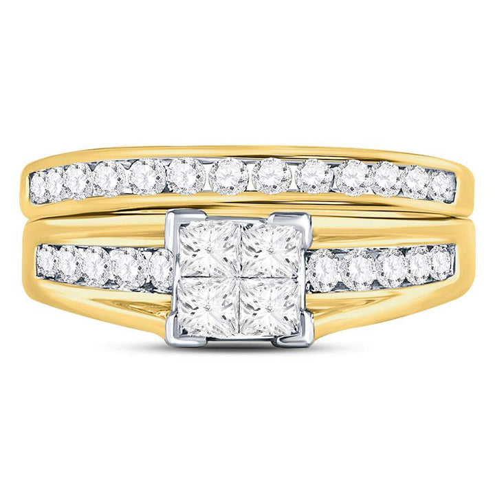 10kt Yellow Gold Womens Princess Diamond Bridal Wedding Engagement Ring Band Set 1.00 Cttw