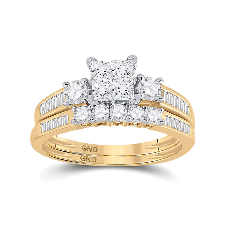 10kt Yellow Gold Womens Princess Diamond Bridal Wedding Engagement Ring Band Set 1.00 Cttw - Size 10