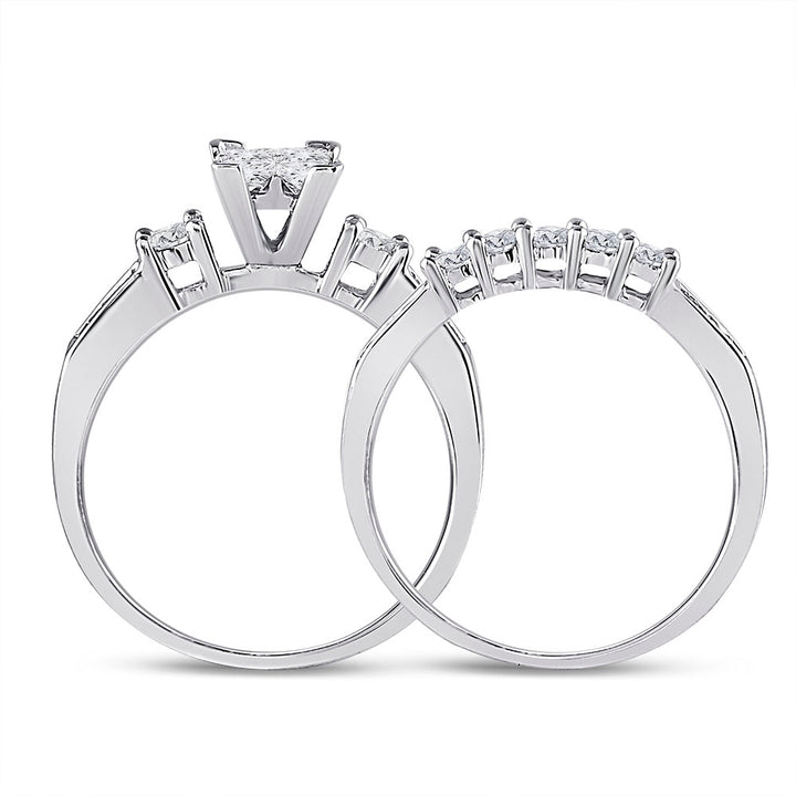 10kt White Gold Womens Princess Diamond Bridal Wedding Engagement Ring Band Set 1.00 Cttw Size 9