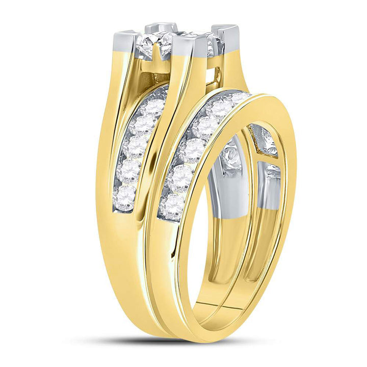 14kt Yellow Gold Womens Princess Diamond Bridal Wedding Engagement Ring Band Set 2.00 Cttw