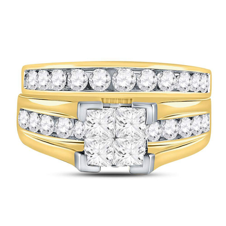 14kt Yellow Gold Womens Princess Diamond Bridal Wedding Engagement Ring Band Set 2.00 Cttw