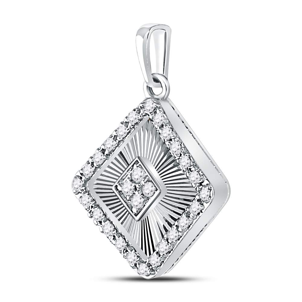 10kt White Gold Womens Round Diamond Diagonal Square Pendant 1/6 Cttw