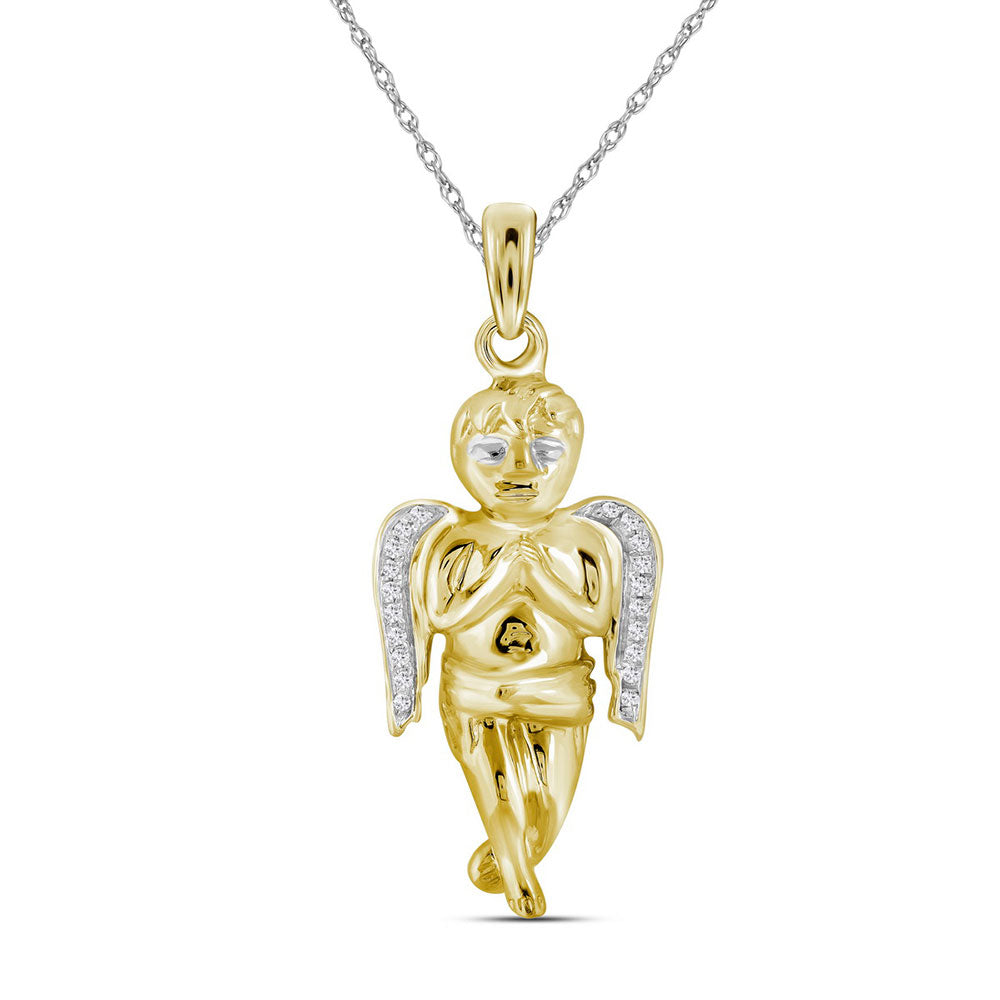 10k Yellow Gold Diamond Mens Womens Small Guardian Angel Cherub Charm Pendant 1/20 Cttw