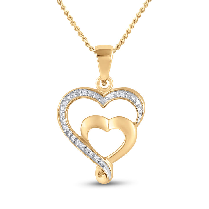 10k Yellow Gold Womens Diamond-accent Double Heart Pendant .01 Cttw