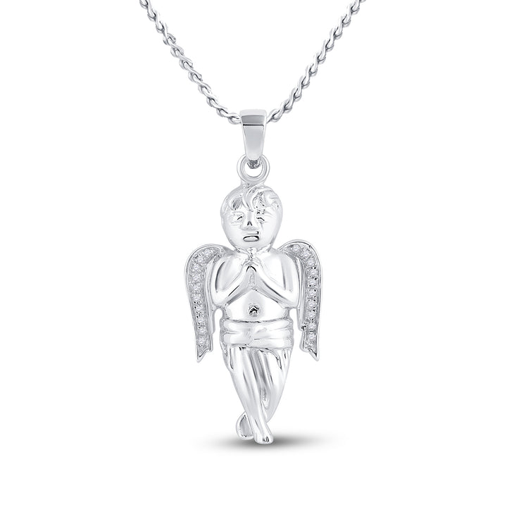 Sterling Silver Diamond Mens Womens Small Praying Guardian Angel Cherub Charm Polished Pendant 1/20 Cttw