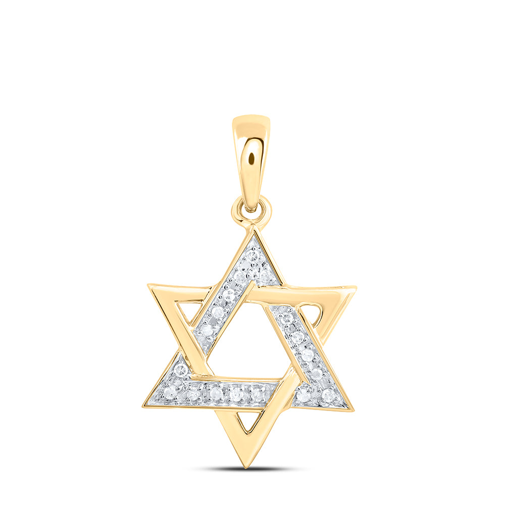 10kt Yellow Gold Womens Round Diamond Star Magen David Jewish Pendant 1/10 Cttw