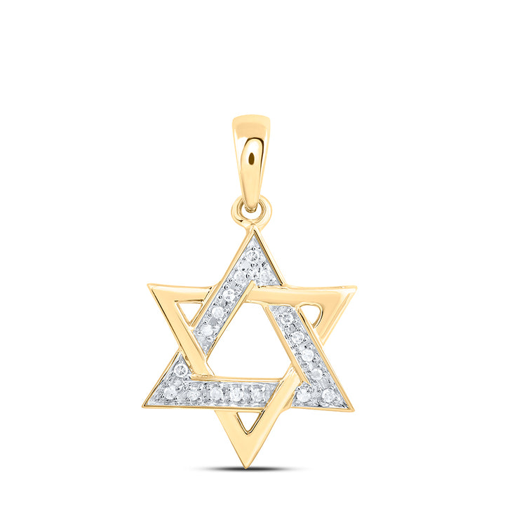 10kt Yellow Gold Womens Round Diamond Star Magen David Jewish Pendant 1/10 Cttw