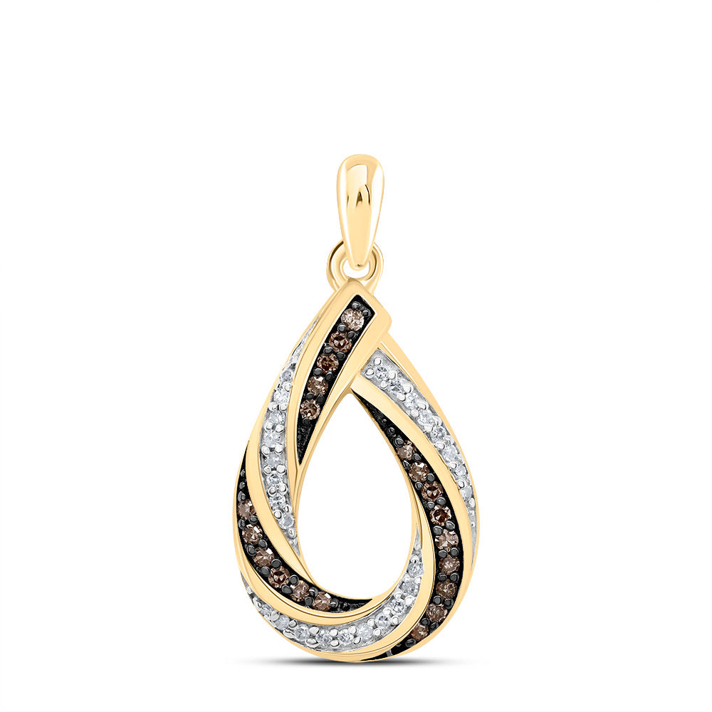 10kt Yellow Gold Womens Round Brown Diamond Teardrop Stripe Pendant 1/4 Cttw