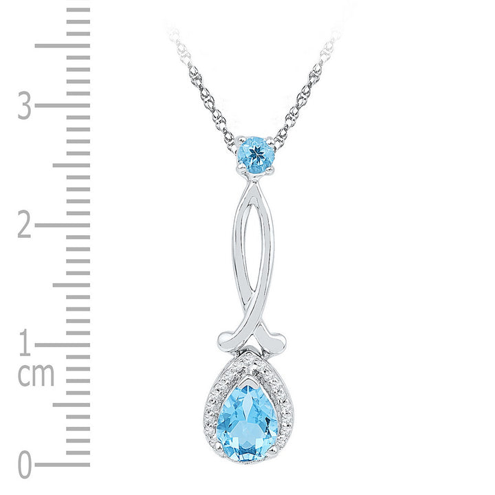 10kt White Gold Womens Pear Lab-Created Blue Topaz Diamond Solitaire Pendant 1.00 Cttw