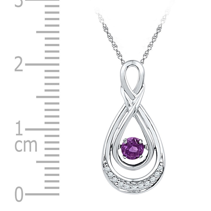 10kt Two-tone Gold Womens Round Lab-Created Amethyst Diamond Moving Twinkle Teardrop Pendant 1/20 Cttw