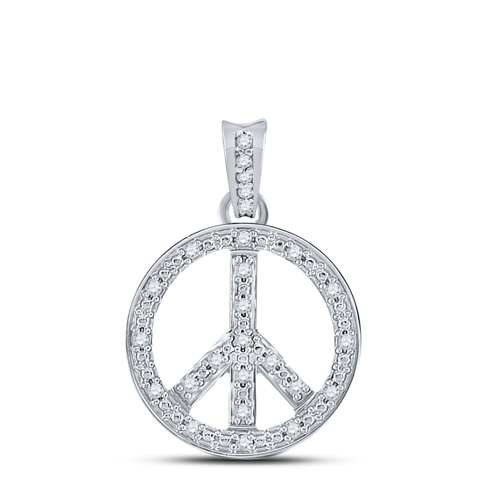 10kt White Gold Womens Round Diamond Peace Sign Circle Pendant 1/4 Cttw