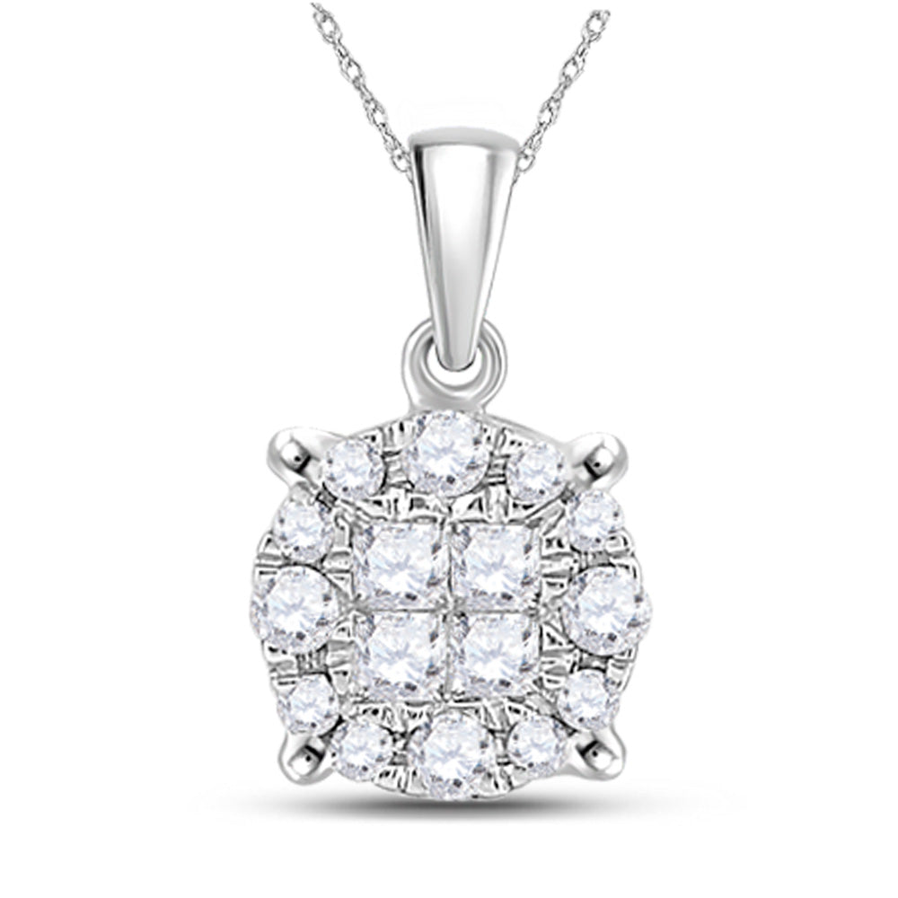 14kt White Gold Womens Princess Diamond Fashion Cluster Pendant 1/6 Cttw