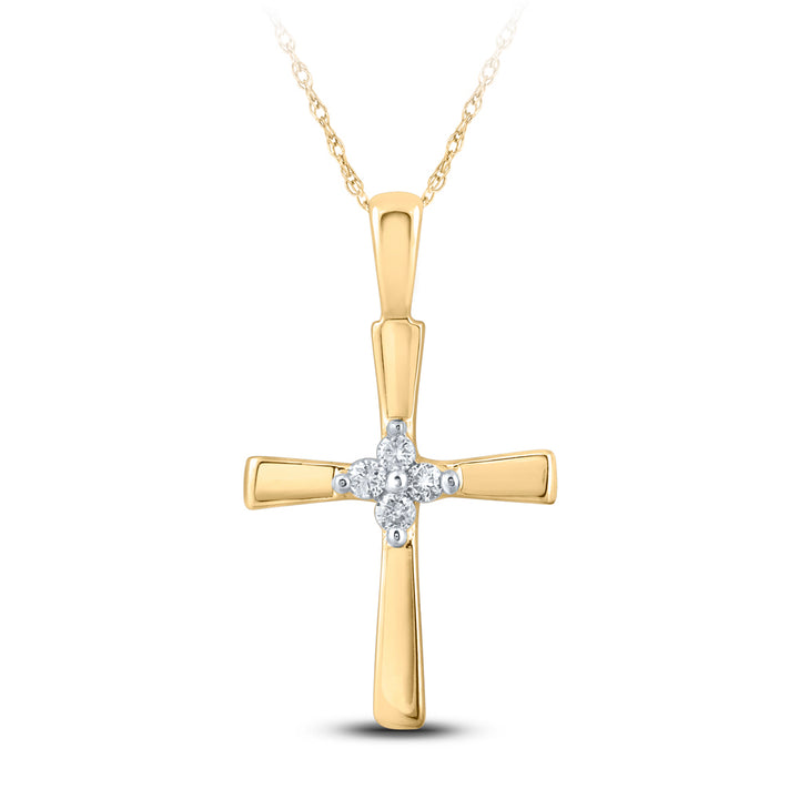 10kt Yellow Gold Womens Round Diamond Simple Cross Religious Pendant 1/20 Cttw