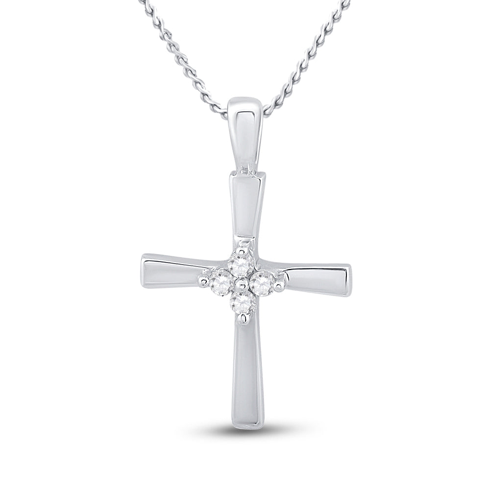 10kt White Gold Womens Round Diamond Simple Cross Religious Pendant 1/20 Cttw