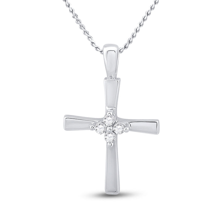 10kt White Gold Womens Round Diamond Simple Cross Religious Pendant 1/20 Cttw