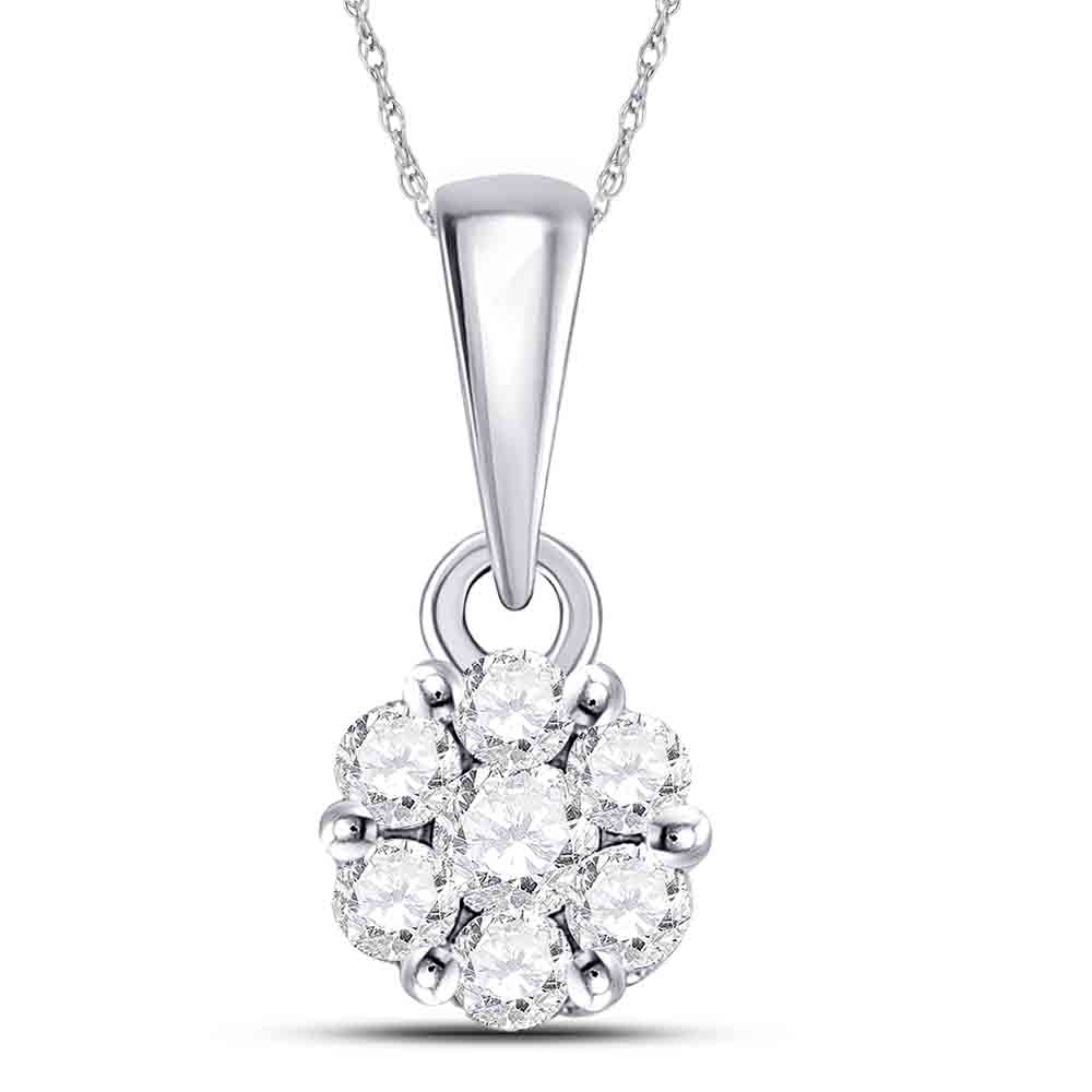 14kt White Gold Womens Round Diamond Flower Cluster Pendant 1/4 Cttw