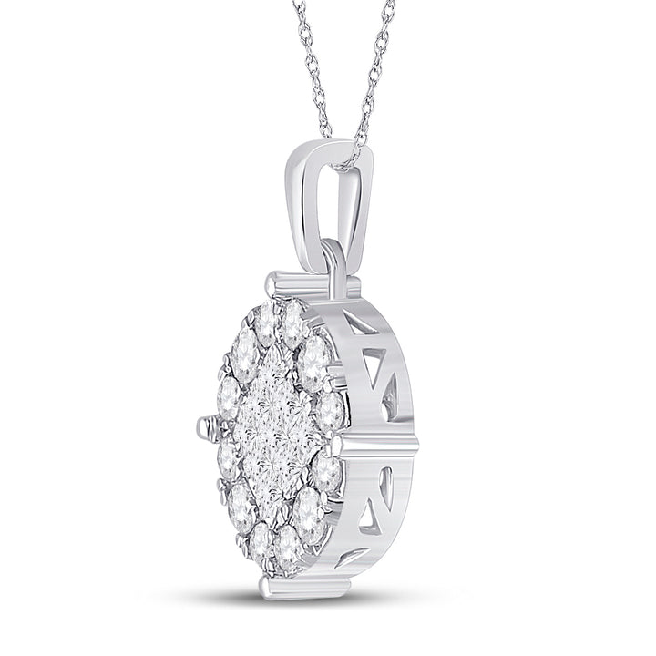 14kt White Gold Womens Princess Diamond Fashion Cluster Pendant 1.00 Cttw