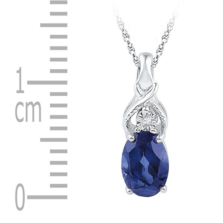 10kt White Gold Womens Oval Lab-Created Blue Sapphire Solitaire Diamond Pendant 7/8 Cttw