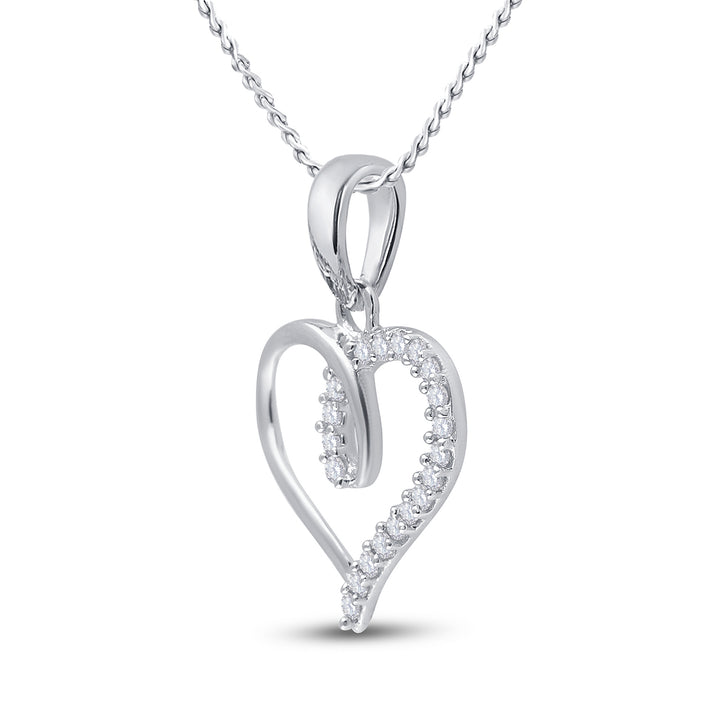 10kt White Gold Womens Round Diamond Heart Pendant 1/10 Cttw