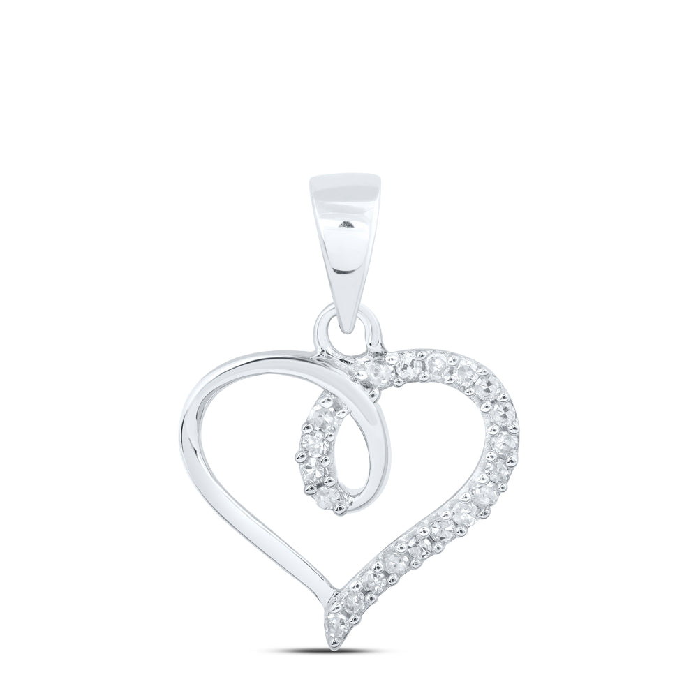 10kt White Gold Womens Round Diamond Heart Pendant 1/10 Cttw