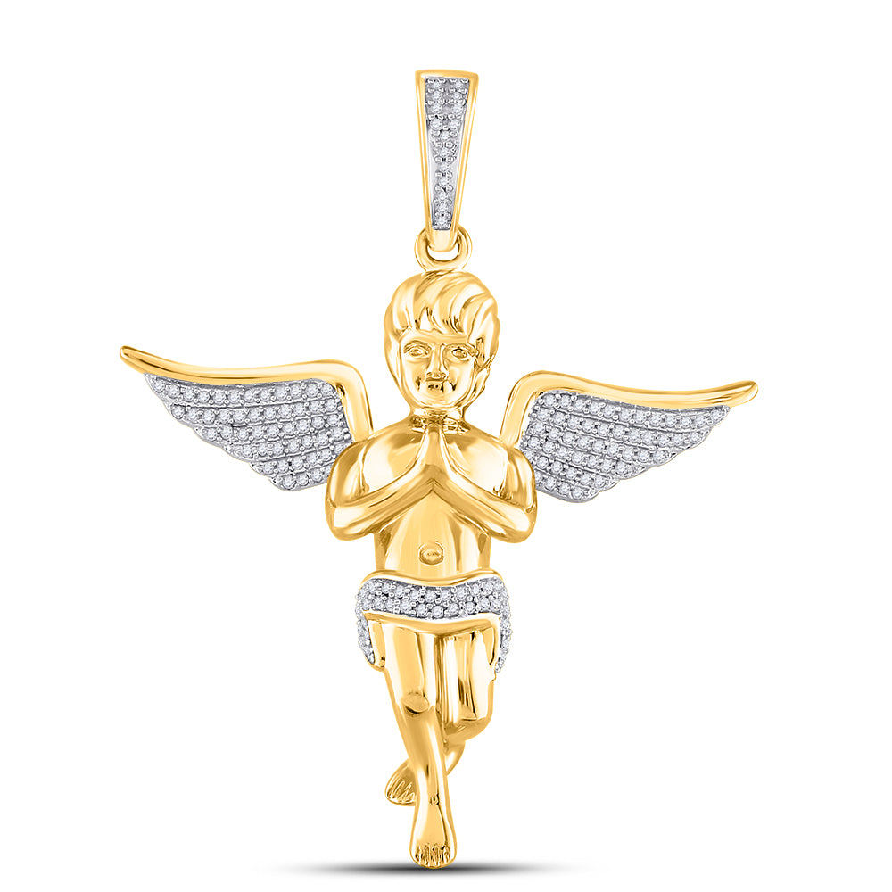 10kt Yellow Gold Mens Round Diamond Angel Charm Pendant 1/2 Cttw