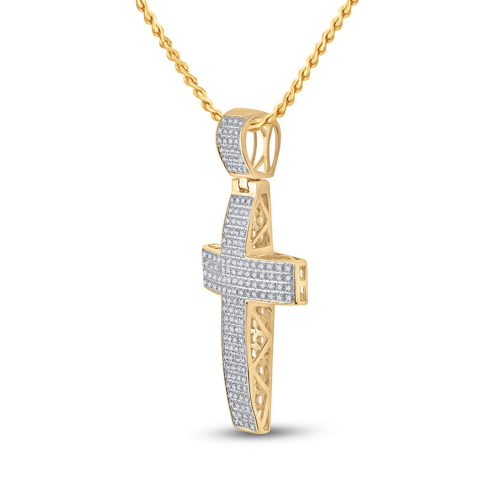 10kt Yellow Gold Mens Round Diamond Roman Cross Charm Pendant 1/2 Cttw