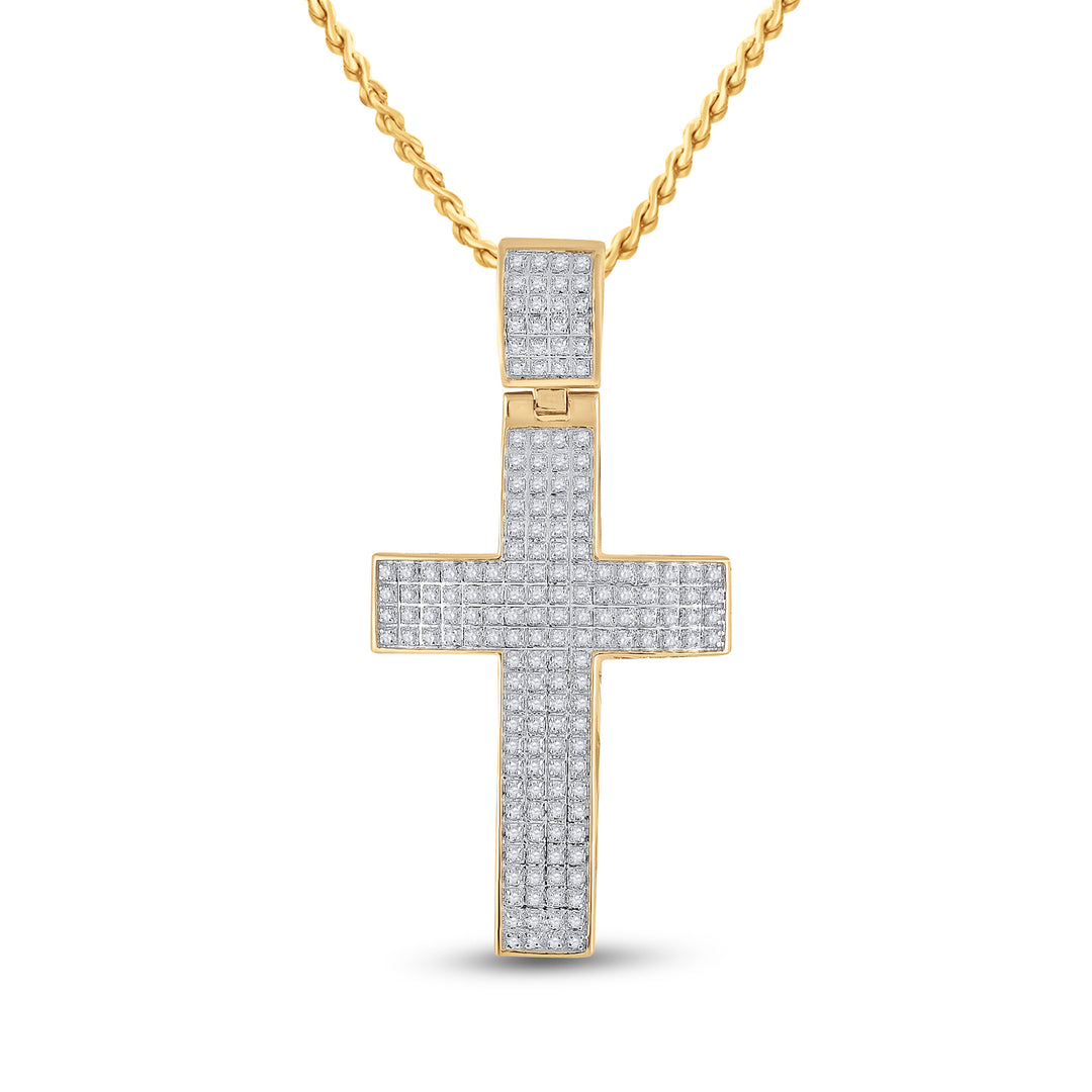 10kt Yellow Gold Mens Round Diamond Roman Cross Charm Pendant 1/2 Cttw