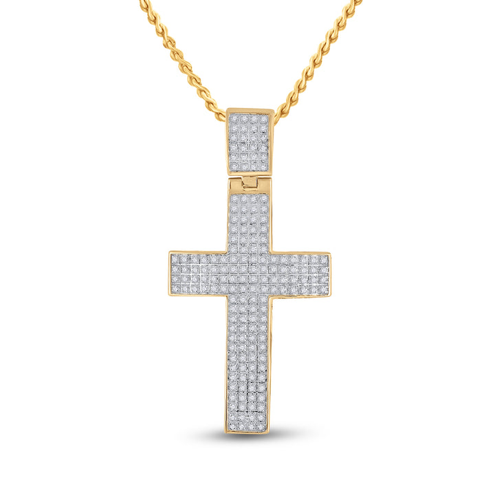 10kt Yellow Gold Mens Round Diamond Roman Cross Charm Pendant 1/2 Cttw