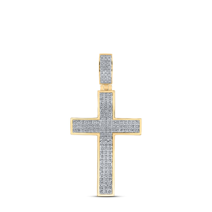 10kt Yellow Gold Mens Round Diamond Cross Charm Pendant 1/2 Cttw