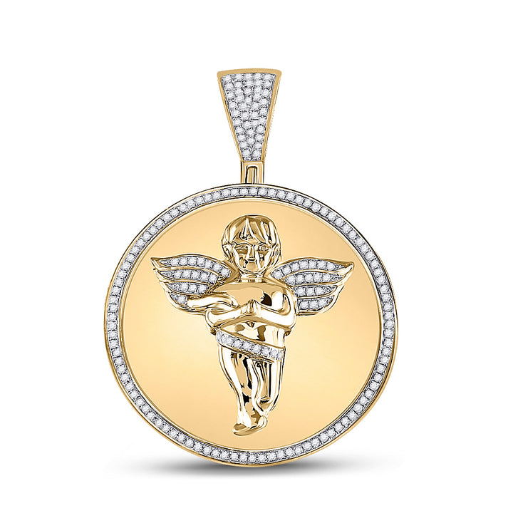 10kt Yellow Gold Mens Round Diamond Circle Angel Cherub Medallion Charm Pendant 1/2 Cttw