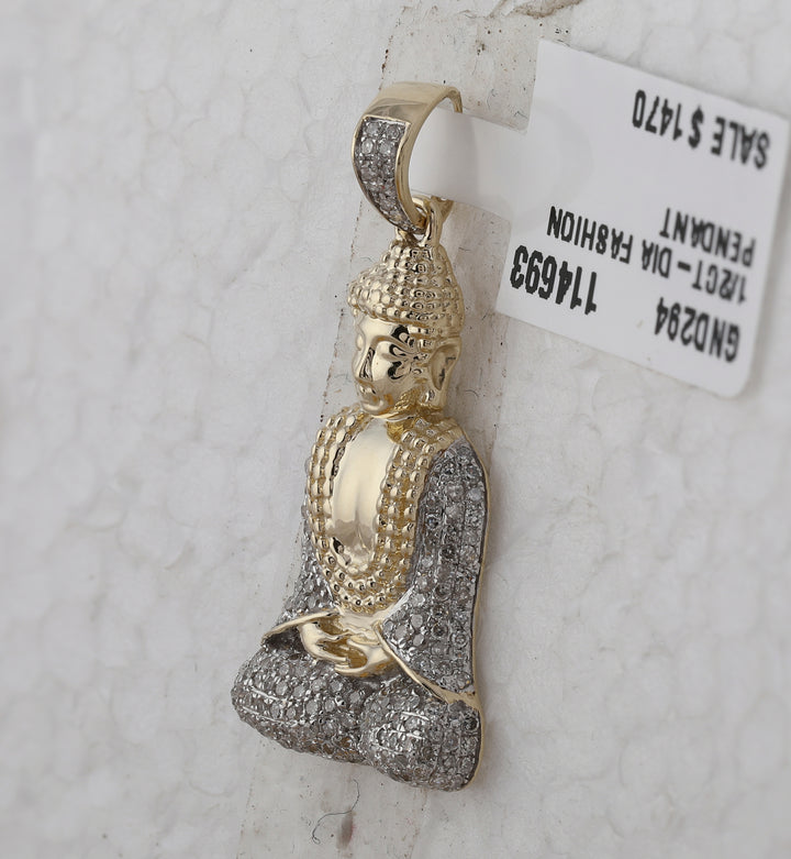 10kt Yellow Gold Mens Round Diamond Gautama Buddha Charm Pendant 1/2 Cttw