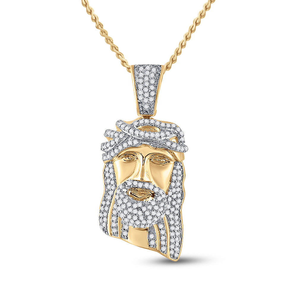 10kt Yellow Gold Mens Round Diamond Jesus Christ Messiah Head Charm Pendant 3/8 Cttw