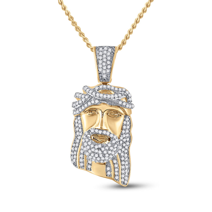 10kt Yellow Gold Mens Round Diamond Jesus Christ Messiah Head Charm Pendant 3/8 Cttw