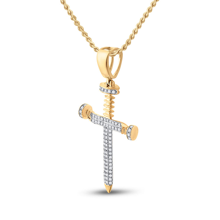 10kt Yellow Gold Mens Round Diamond Cross Religious Charm Pendant 3/8 Cttw