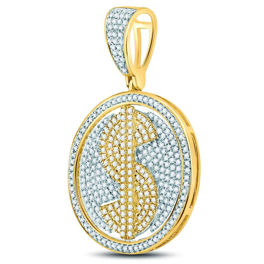 10kt Yellow Gold Mens Round Diamond Dollar Sign Circle Charm Pendant 1.00 Cttw