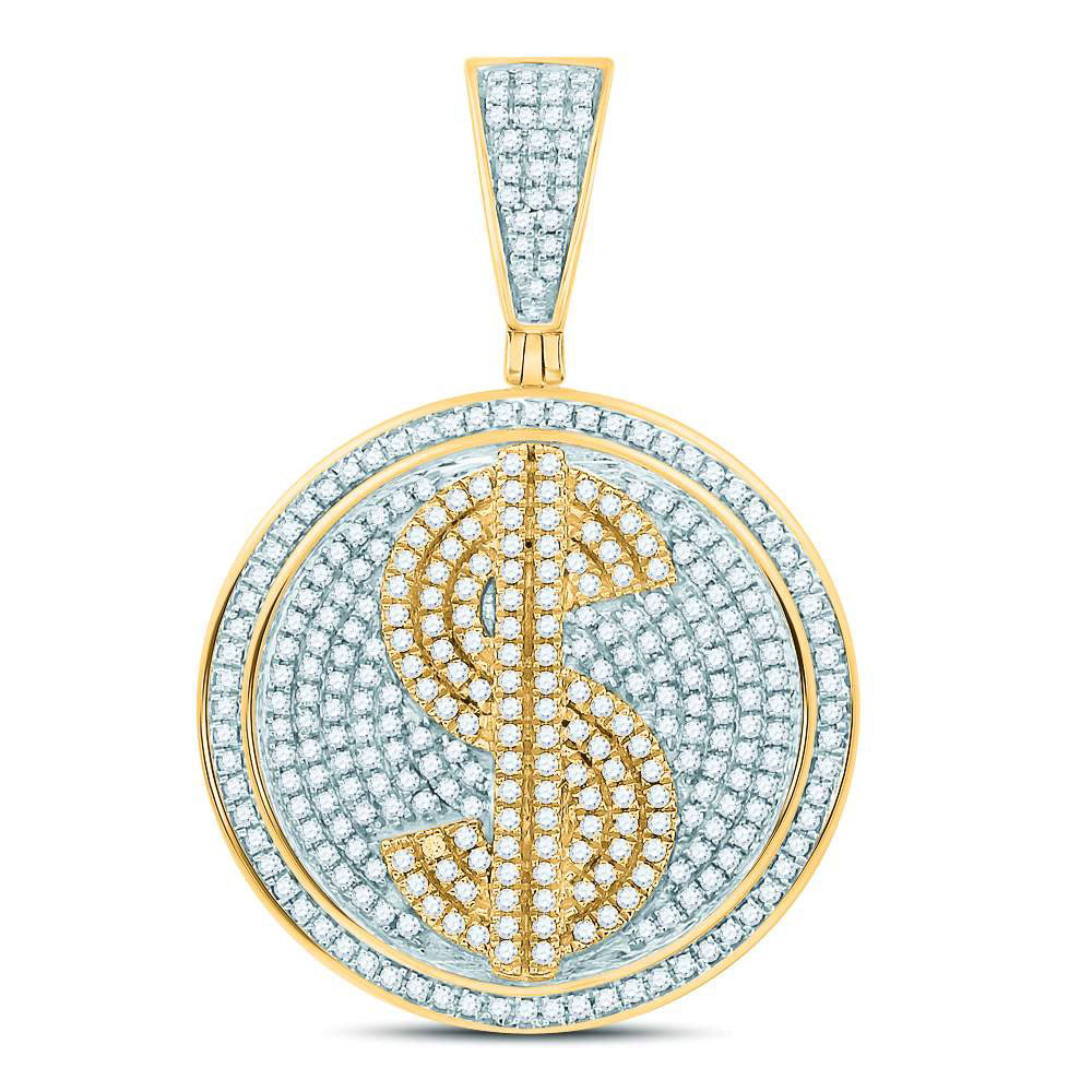 10kt Yellow Gold Mens Round Diamond Dollar Sign Circle Charm Pendant 1.00 Cttw