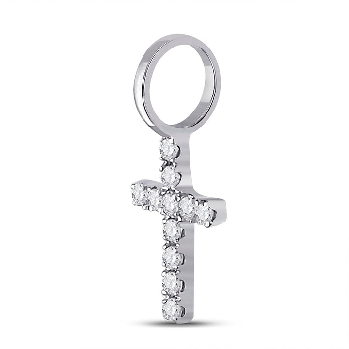 14kt White Gold Womens Round Diamond Dainty Cross Pendant 1/10 Cttw