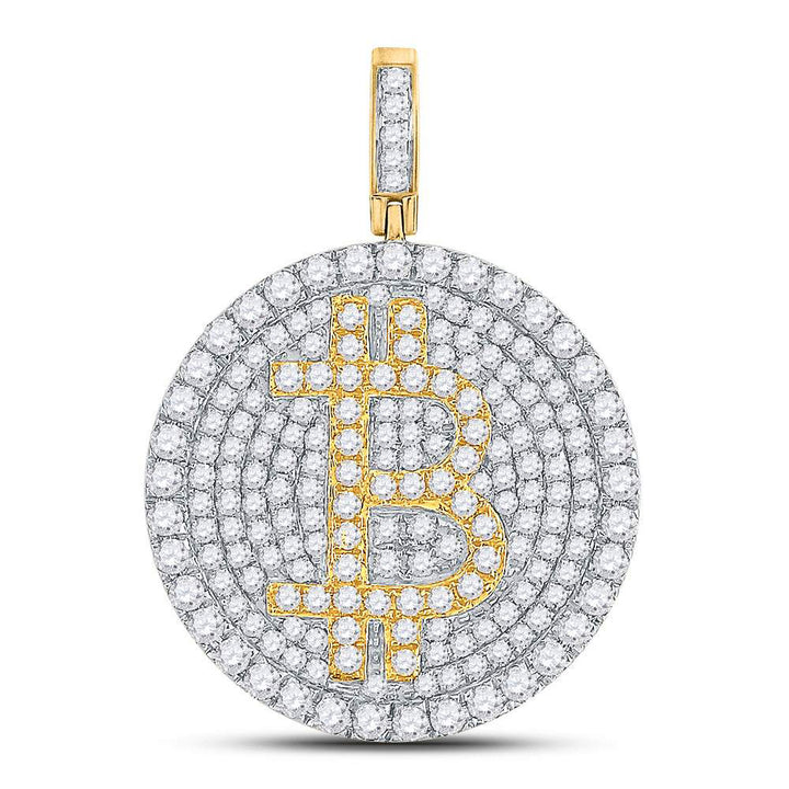 10kt Yellow Gold Mens Round Diamond Bitcoin Circle Charm Pendant 2-1/2 Cttw