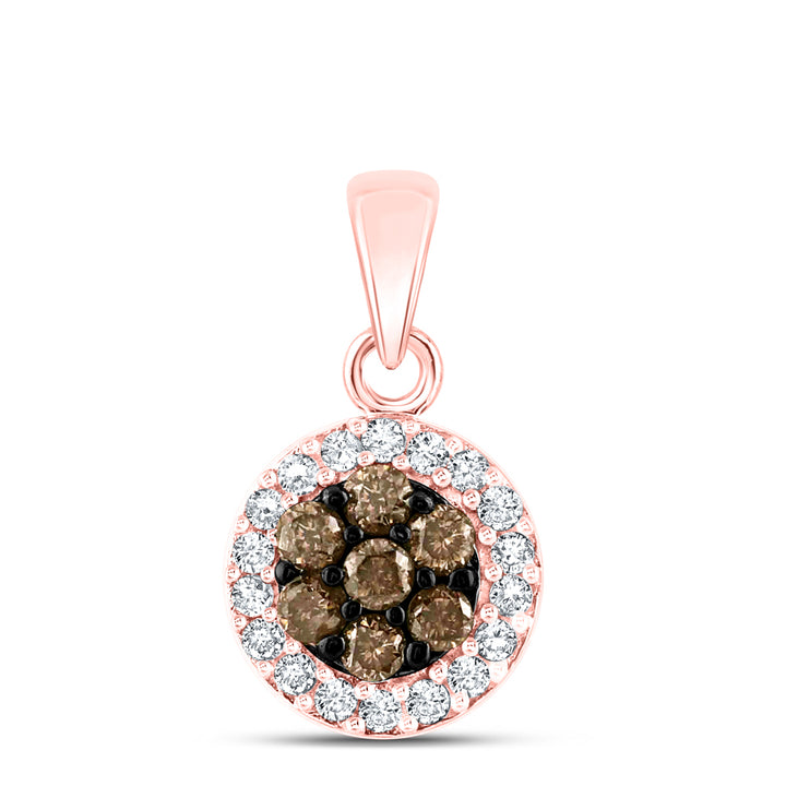 10kt Rose Gold Womens Round Brown Diamond Flower Cluster Pendant 3/8 Cttw