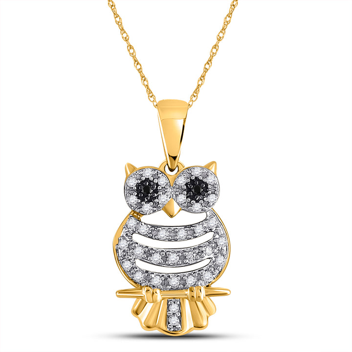 10kt Yellow Gold Womens Diamond Owl Pendant 1/6 Cttw