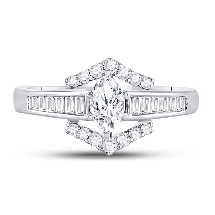 14kt White Gold Womens Marquise Diamond Solitaire Bridal Wedding Engagement Ring 3/4 Cttw