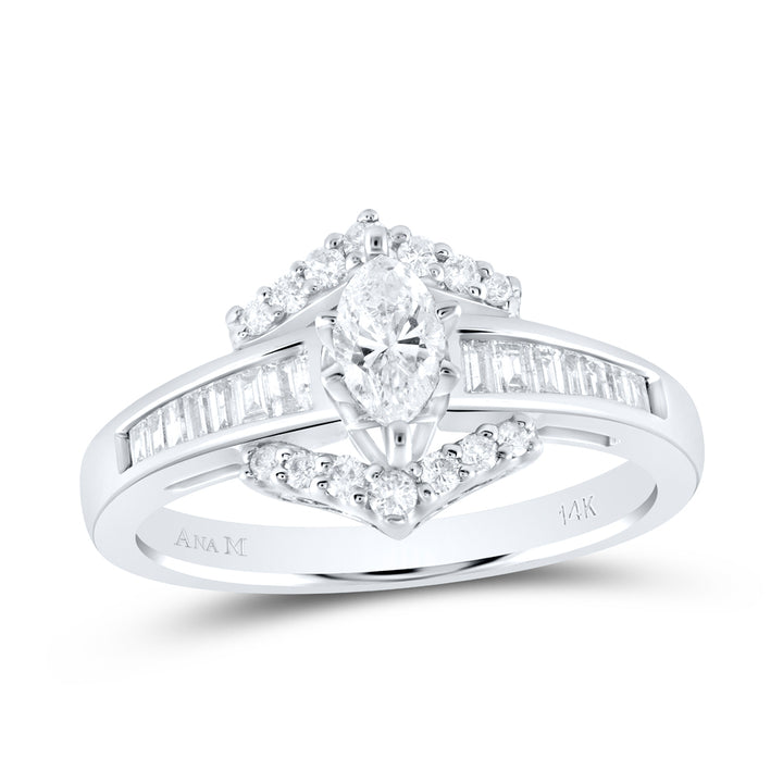 14kt White Gold Womens Marquise Diamond Solitaire Bridal Wedding Engagement Ring 3/4 Cttw